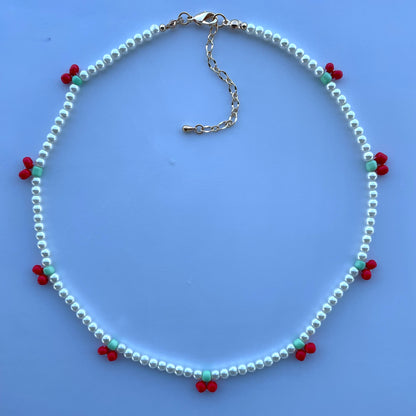 Set de collar y pulsera de perla sintética con cerezas